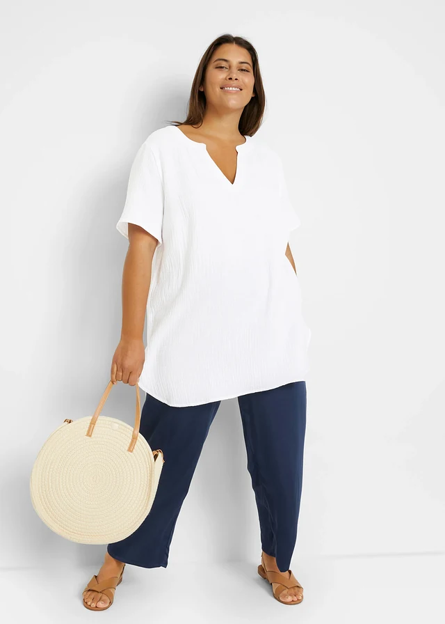 Tunique longue en gaze 100% coton, Couleur: blanc