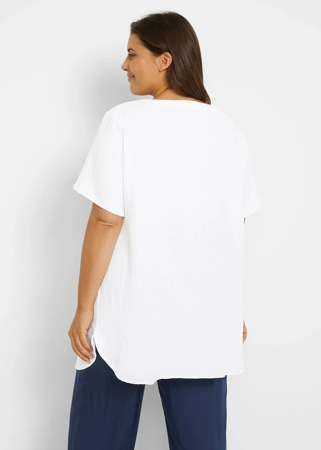 Tunique longue en gaze 100% coton, Couleur: blanc