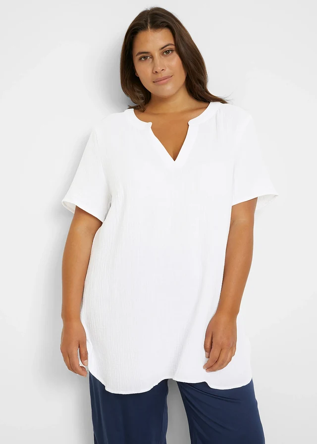 Tunique longue en gaze 100% coton, Couleur: blanc