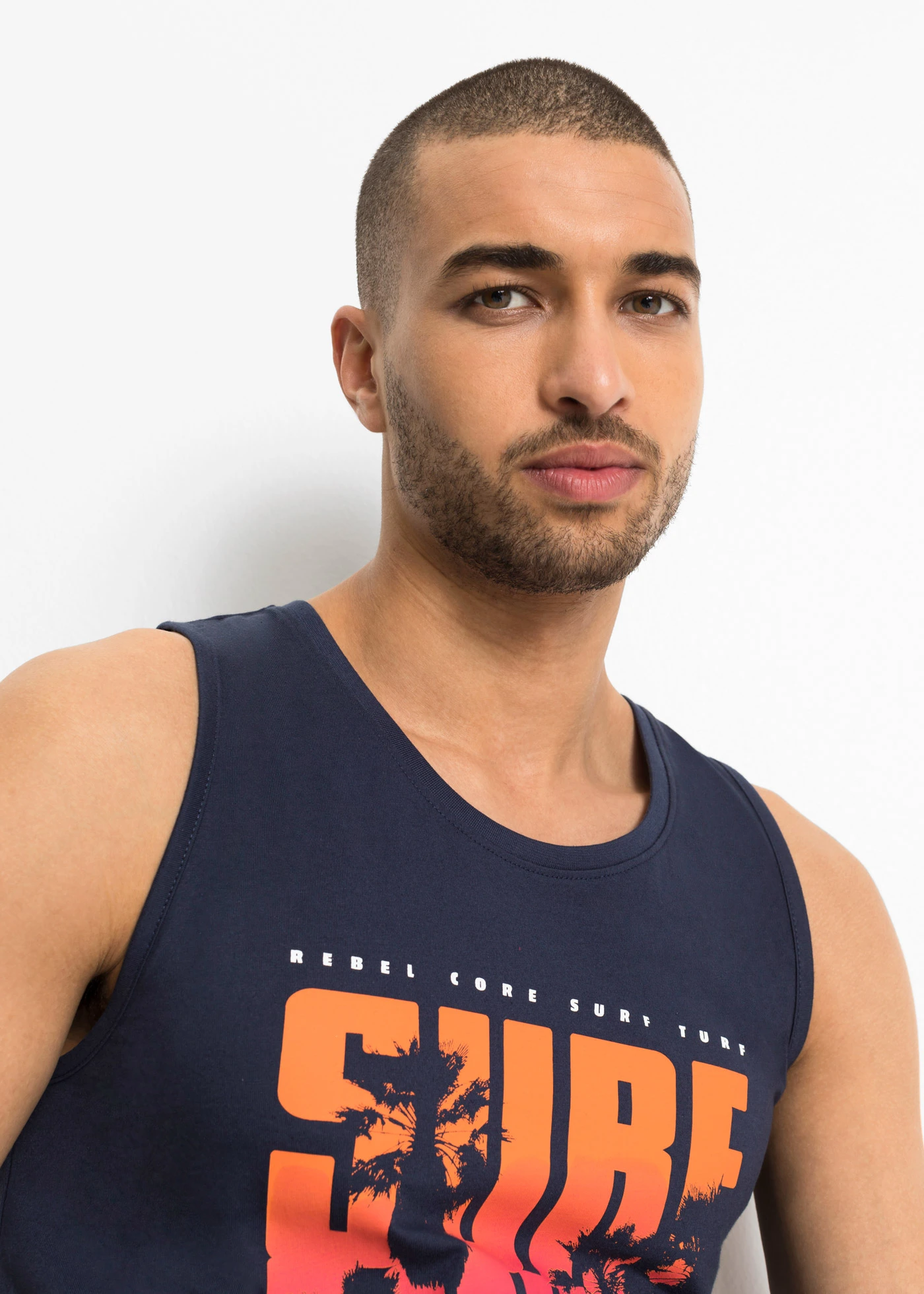 Tanktop (set van 2), slim fit • donkerblauw+wit met print • bonprix online shop