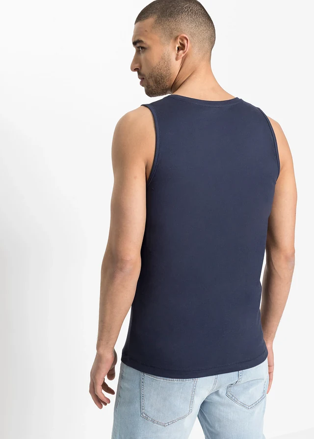 Lot de 2 débardeurs slim, Couleur: bleu foncé + blanc imprimé
