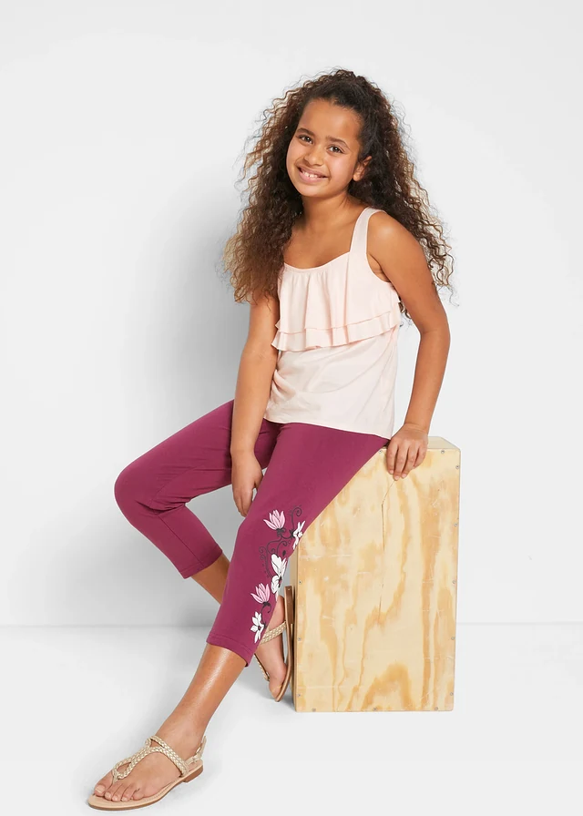 Lot de 2 leggings 3/4 en coton extensible • rose cristal + prune • product-page.page-title-suffix