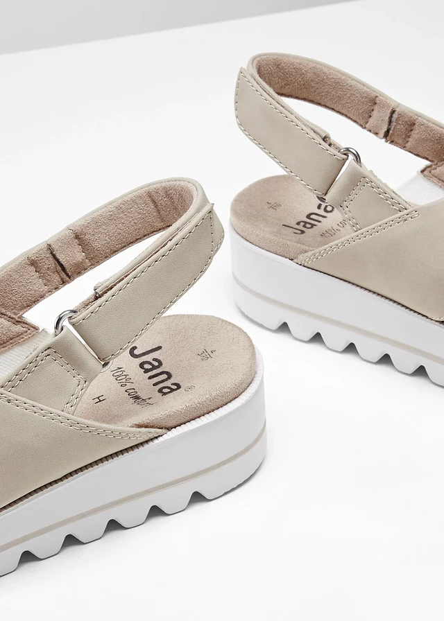 Jana sandalen in comfortabele wijdte, Kleur: taupe-wit