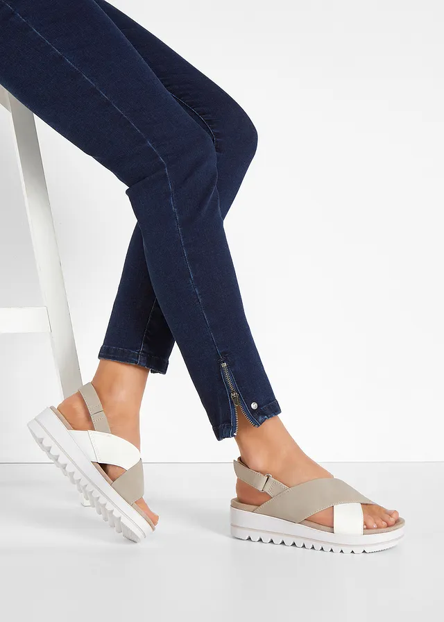 Sandales Jana largeur confortable • taupe-blanc • Boutique bonprix