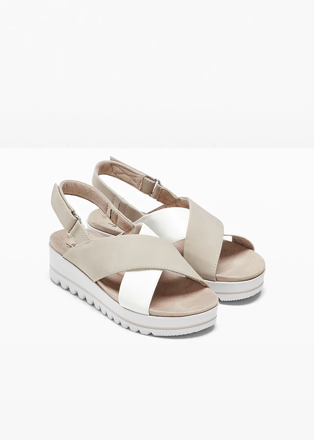 Sandales Jana largeur confortable, Couleur: taupe../blanc