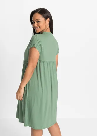 Tuniekjurk met kant van vloeiende viscose, Kleur: pijnboomgroen