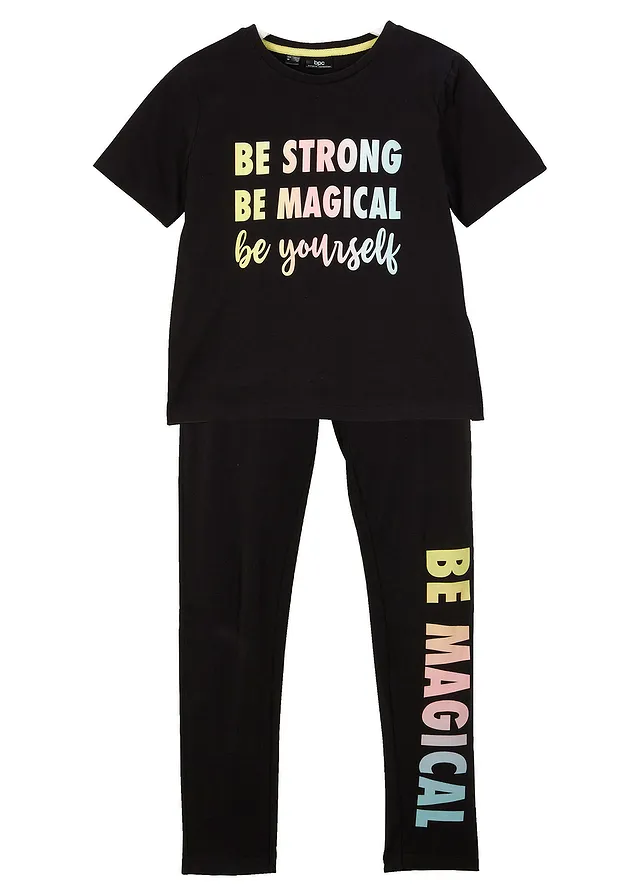 T-shirt en legging (2-dlg. set), Kleur: zwart