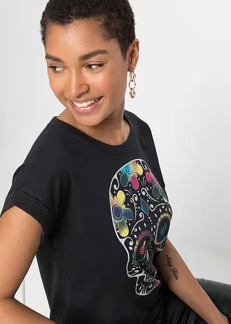 T-shirt doux en viscose mélangée • noir imprimé • Boutique bonprix