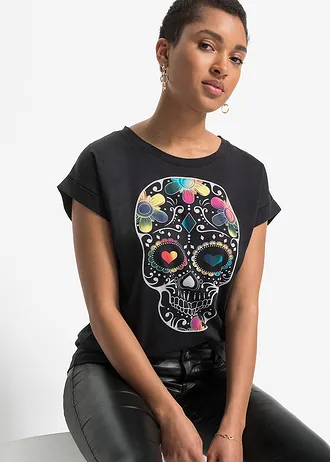 T-shirt doux en viscose mélangée • noir imprimé • Boutique bonprix