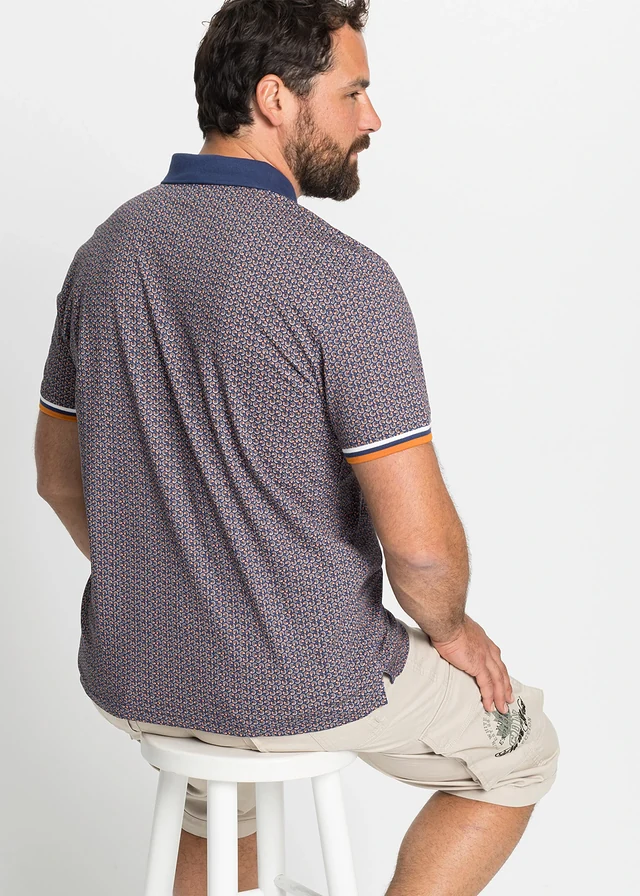 Jersey poloshirt van puur katoen, korte mouw, Kleur: blauw grafische print