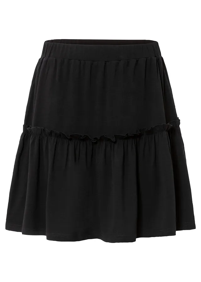 Jersey rok in een viscosemix met volant • zwart • bonprix online shop