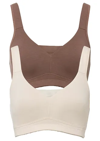 T-shirt bh zonder beugels met katoen (set van 2), Kleur: sandbeige+bruin