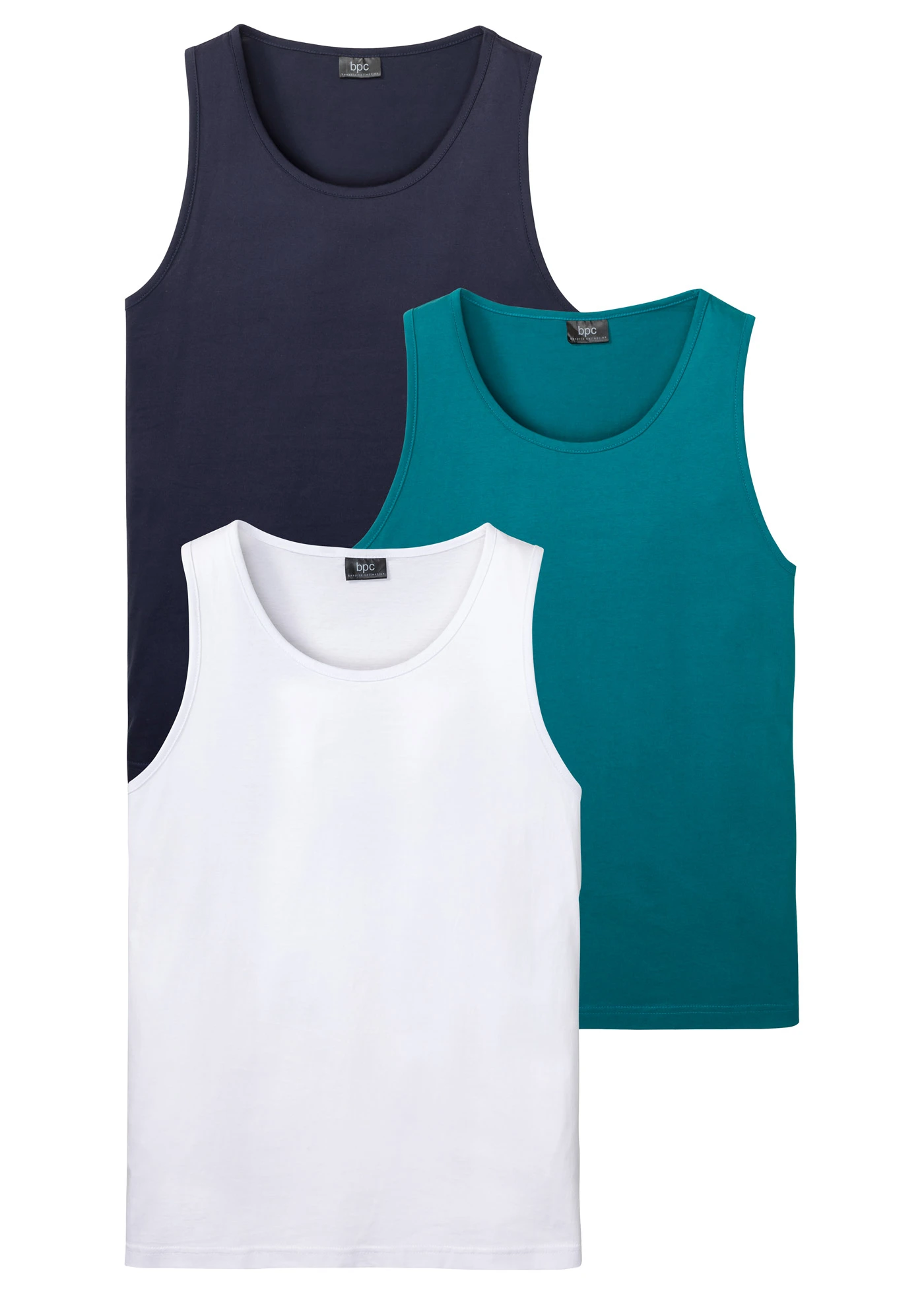 Lot de 3 débardeurs • turquoise cobalt + blanc + bleu foncé • Boutique bonprix