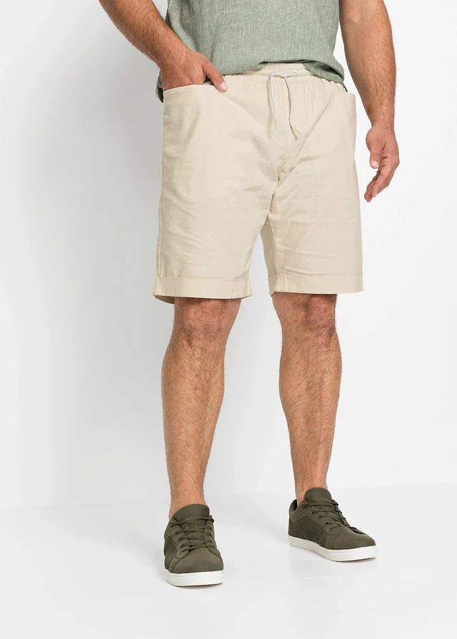 Instap bermuda van linnenmix, regular fit, Kleur: sandbeige