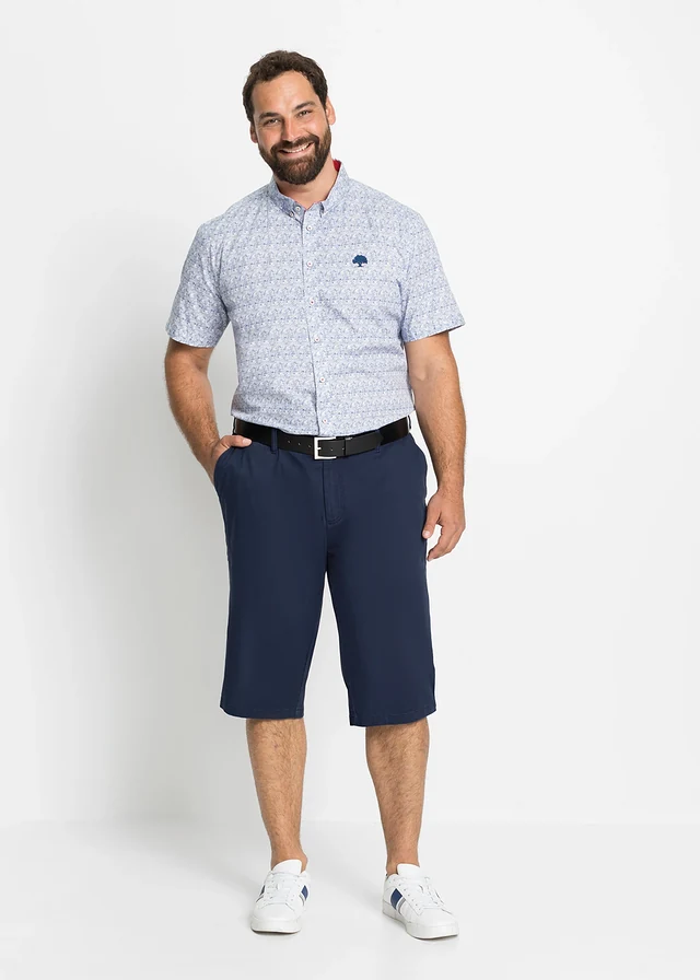 Chemise manches courtes 100% coton, Couleur: blanc/bleu profond floral