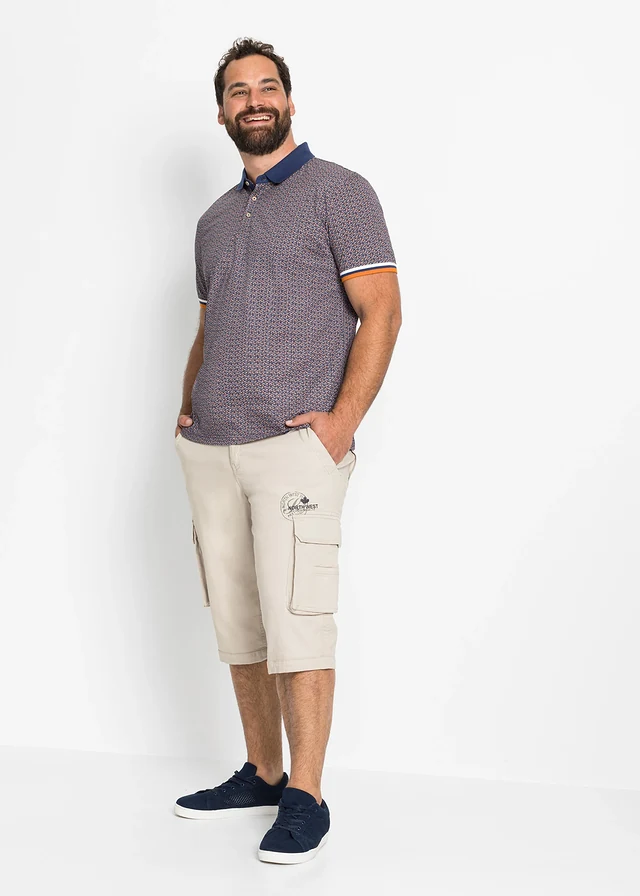 Jersey poloshirt van puur katoen, korte mouw, Kleur: blauw grafische print