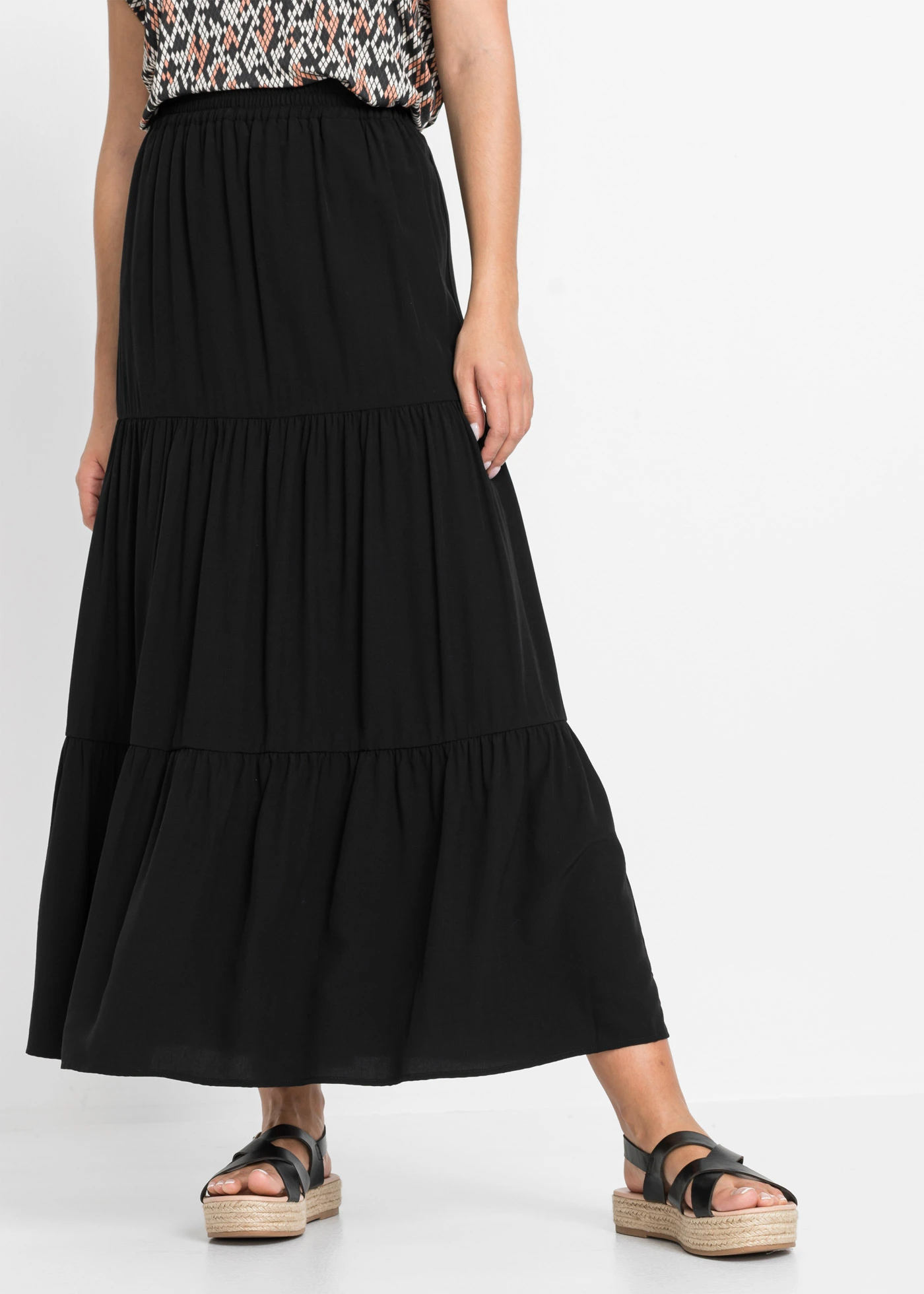 Maxi rok met volant • zwart • bonprix online shop