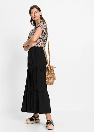 Maxi rok met volant • zwart • bonprix online shop