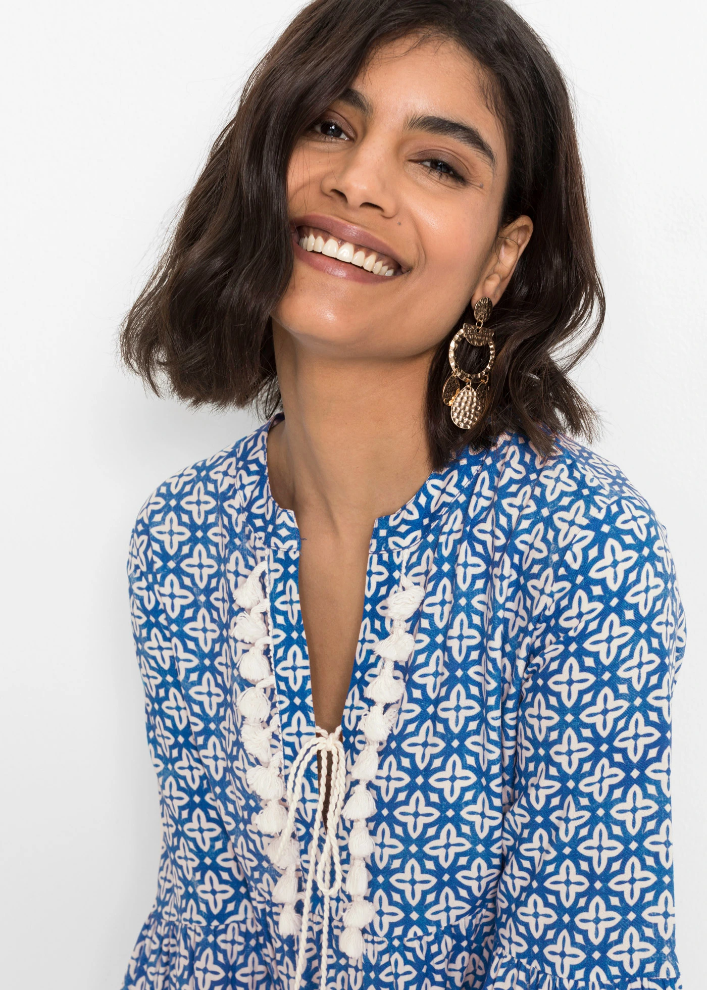 Tuniekjurk van zachte viscose • blauw-wolwit gedessineerd • bonprix online shop