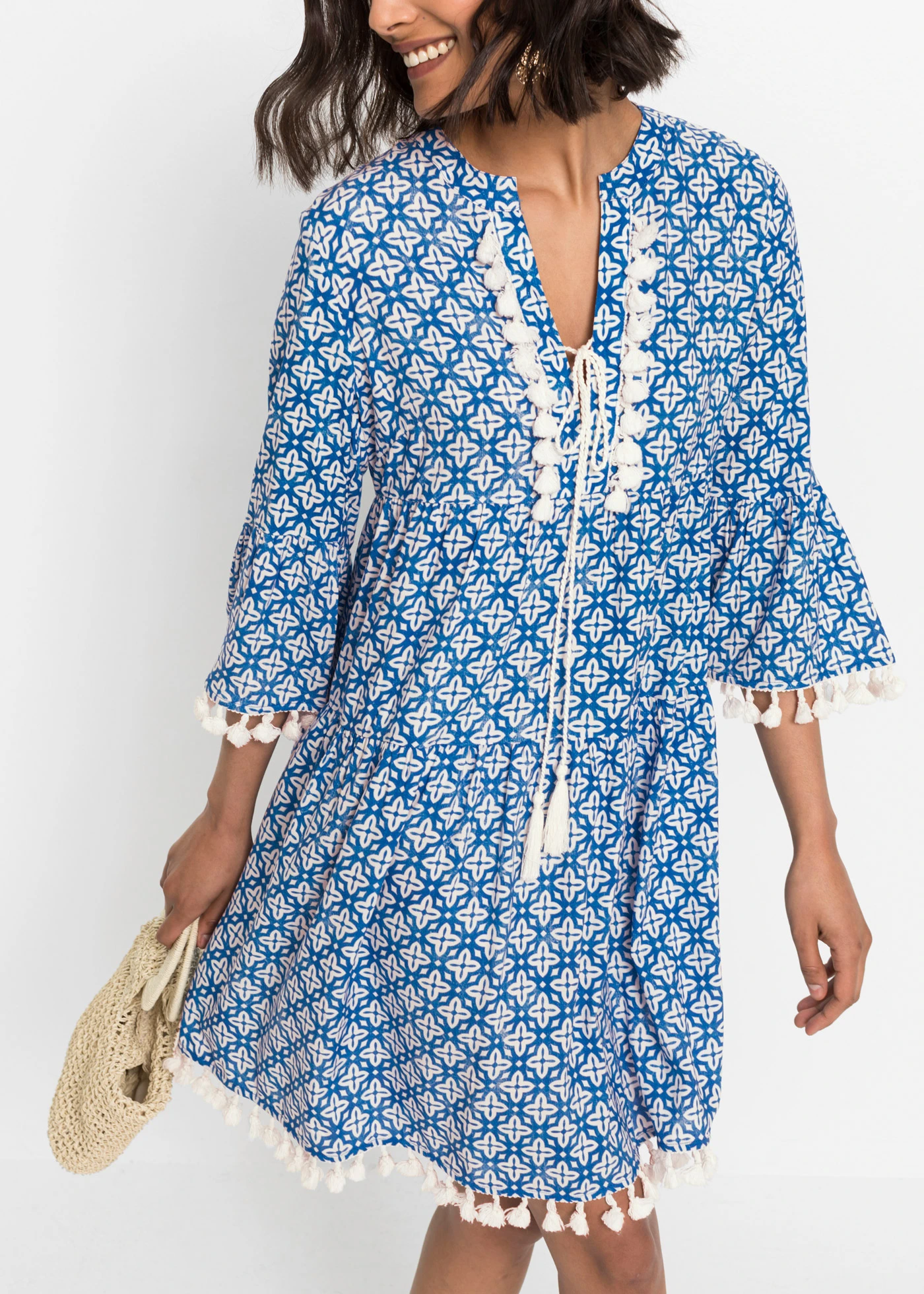 Tuniekjurk van zachte viscose • blauw-wolwit gedessineerd • bonprix online shop