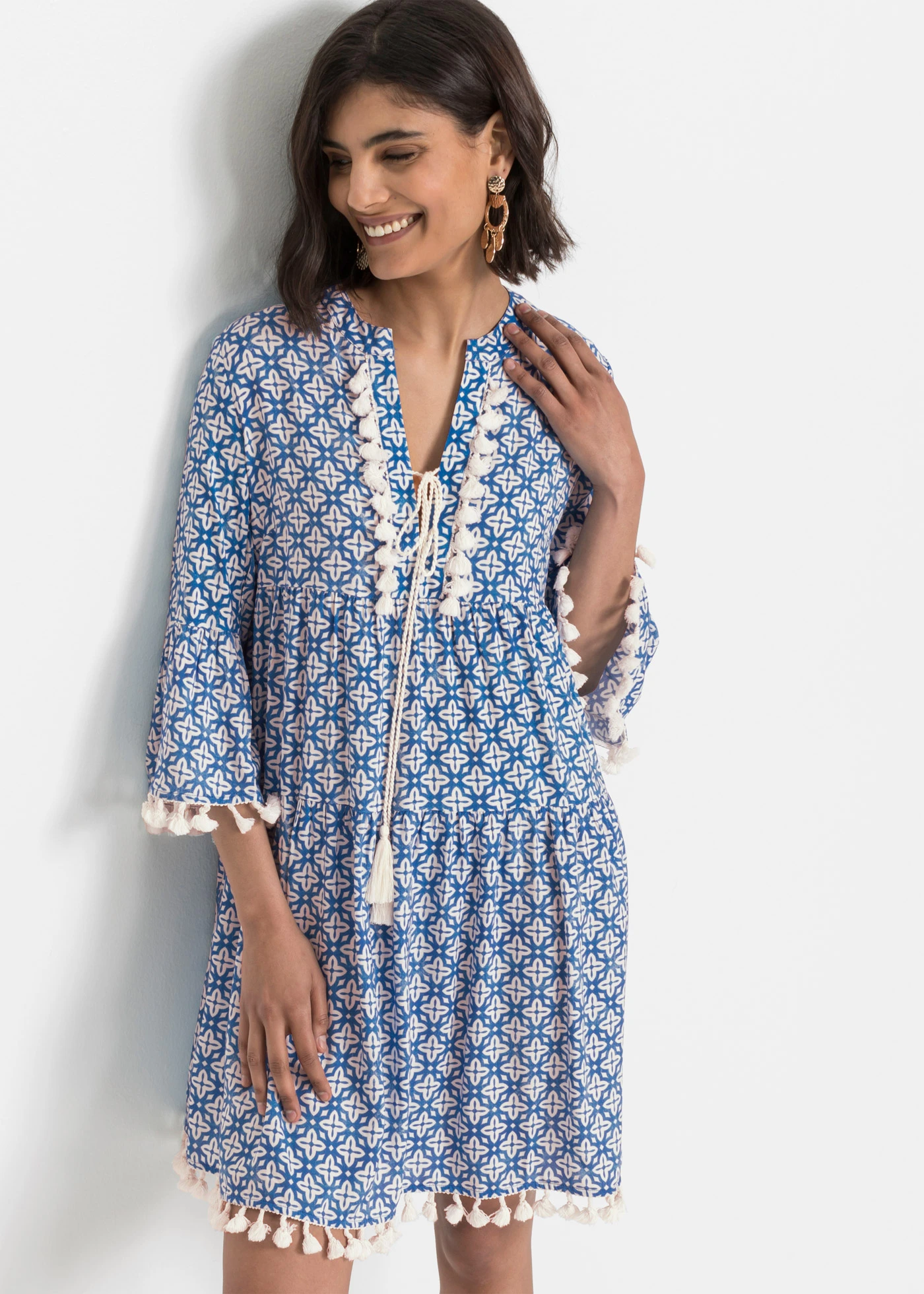 Tuniekjurk van zachte viscose • blauw-wolwit gedessineerd • bonprix online shop