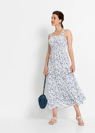 Šaty v délce midi • přírodní bílo-modrá s květy • bonprix obchod