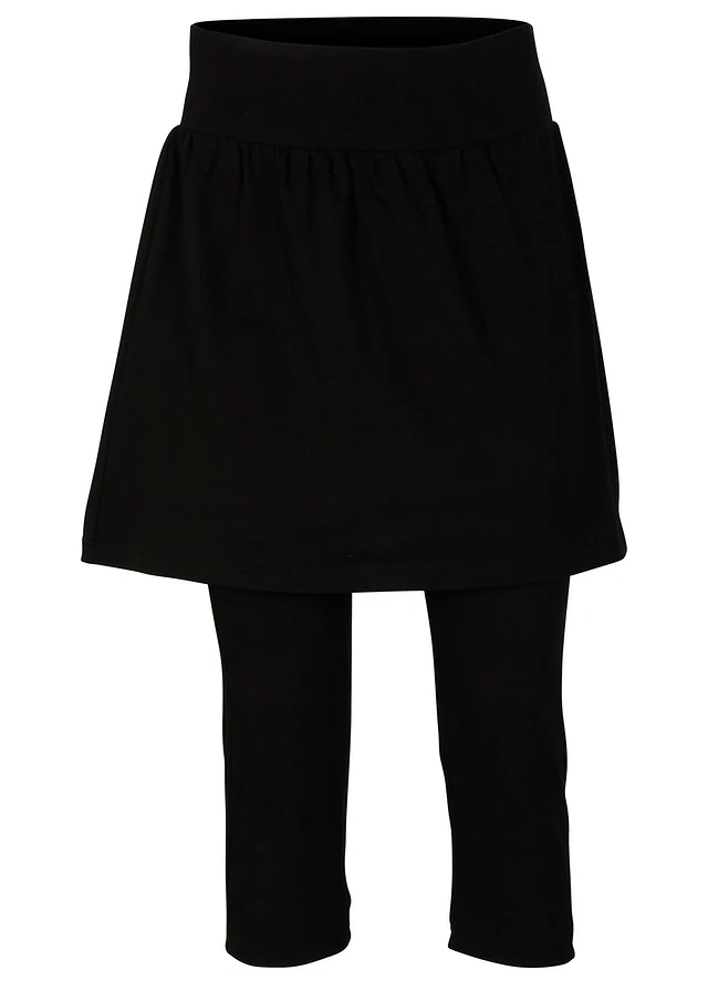 Legging 3/4 avec jupe en coton extensible, Couleur: noir