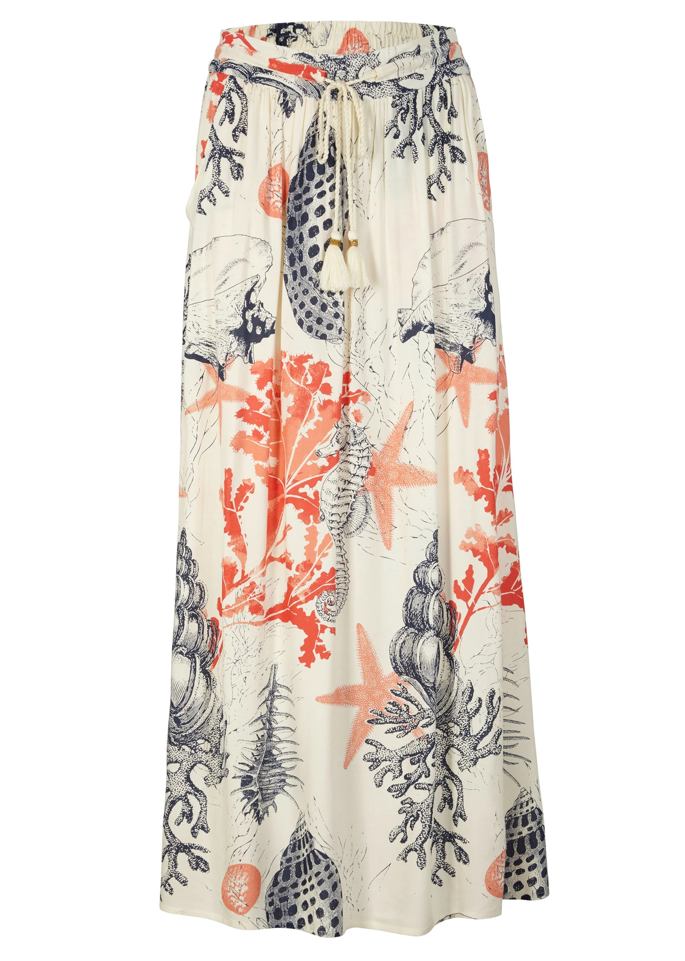 Maxi sukně ze splývavé viskózy • krémově bílá s potiskem • bonprix obchod