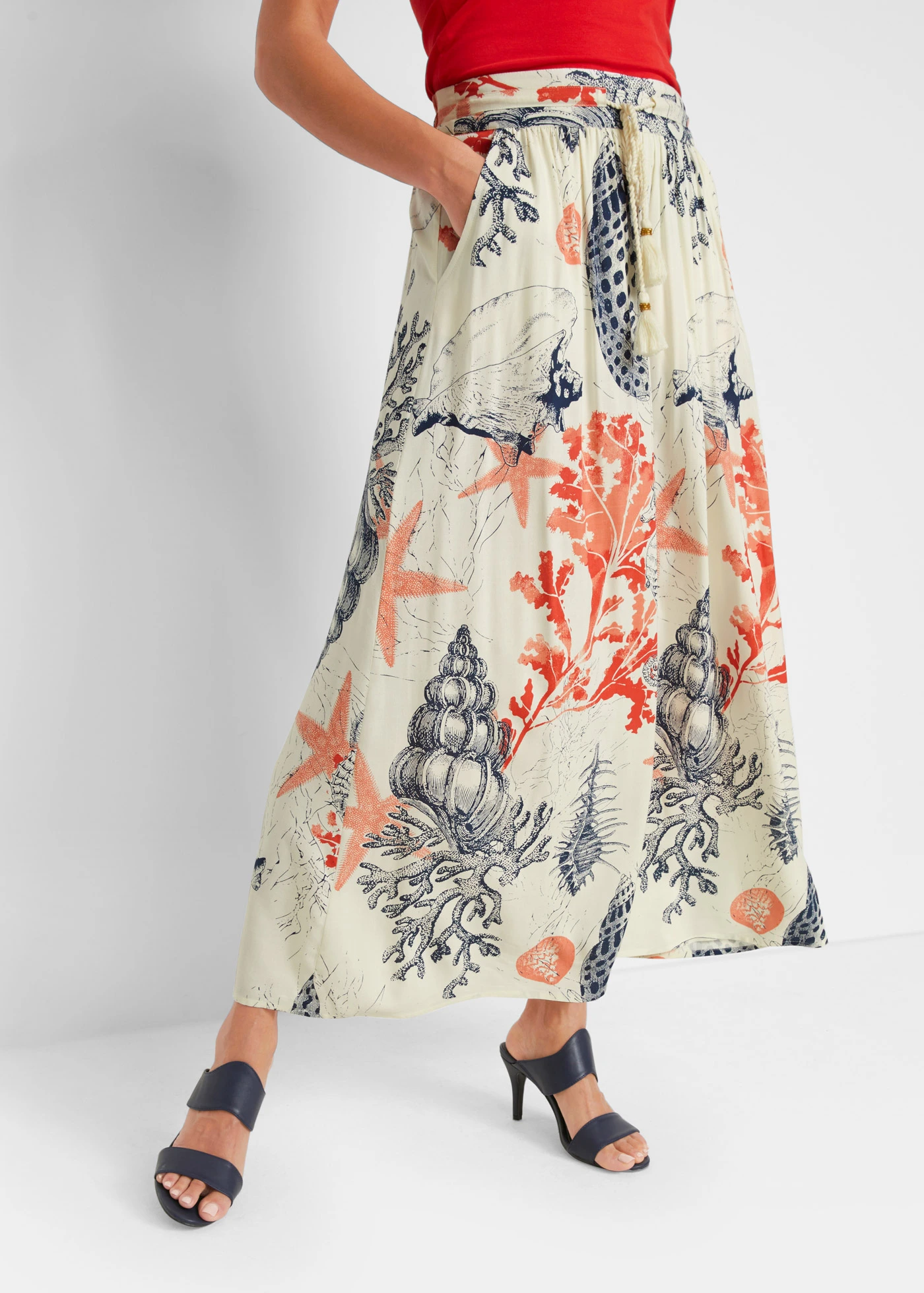 Maxi rok van viscose • crèmewit gedessineerd • bonprix online shop