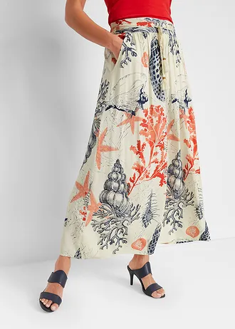 Maxi rok van viscose, Kleur: crèmewit gedessineerd