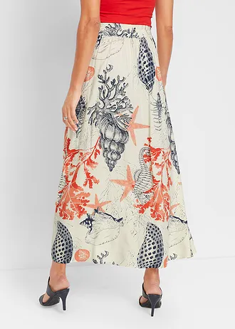 Maxi rok van viscose, Kleur: crèmewit gedessineerd