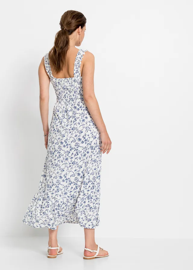 Robe midi, Couleur: blanc cassé/bleu floral