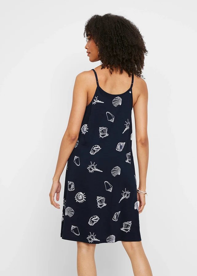 Robe débardeur en jersey coton, Couleur: bleu foncé imprimé
