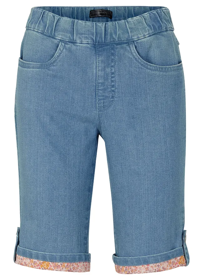 Džínsové bermudy s farebnou manžetou