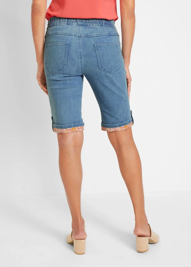 Jeans bermuda met gekleurde omslag, Kleur: lichtblauw denim