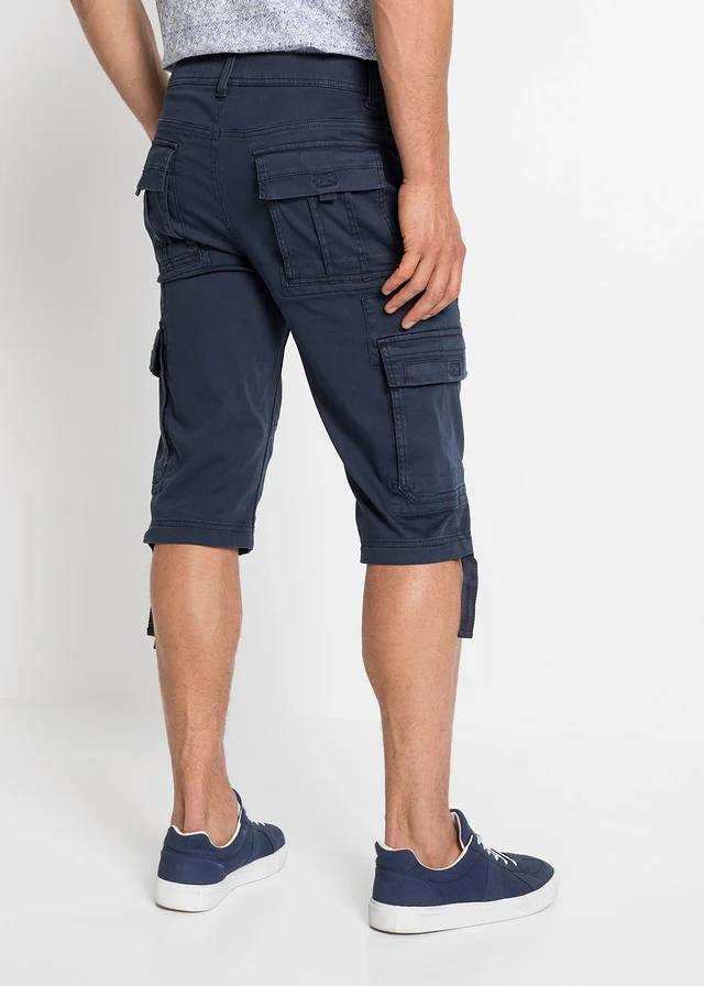 Bermuda long et regular avec poches cargo, Couleur: bleu foncé imprimé