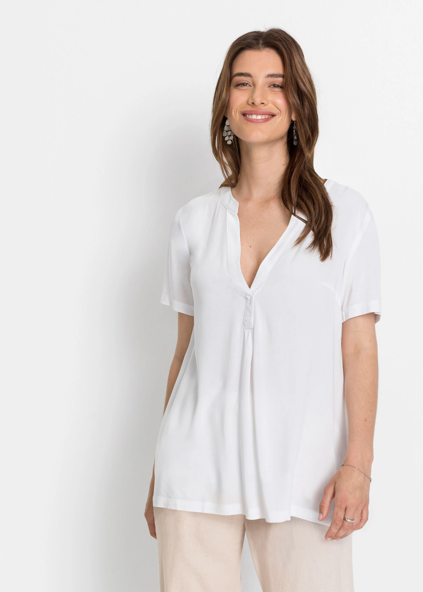 Lange tuniek van pure viscose • wit • bonprix online shop