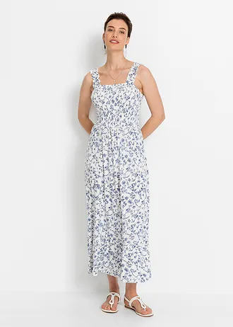 Šaty v délce midi • přírodní bílo-modrá s květy • bonprix obchod