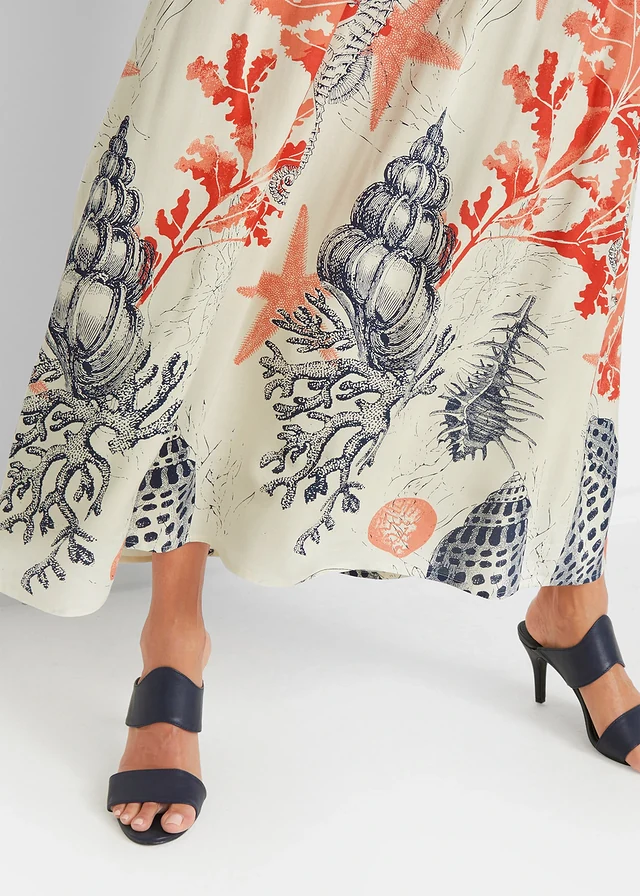 Maxi rok van viscose • crèmewit gedessineerd • product-page.page-title-suffix