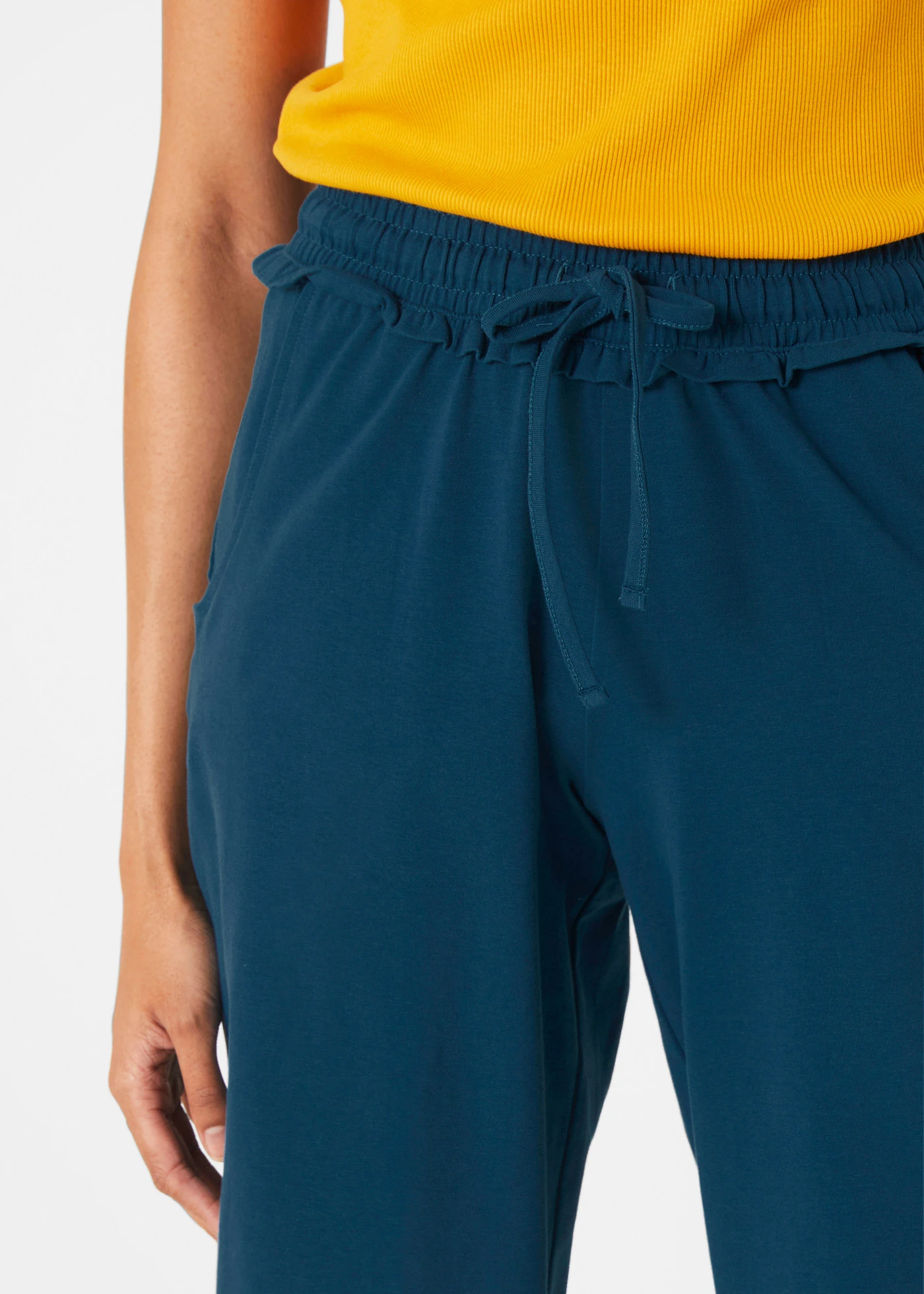 Žerzejové kalhoty z bavlněné směsi • modrá petrolejová • bonprix obchod