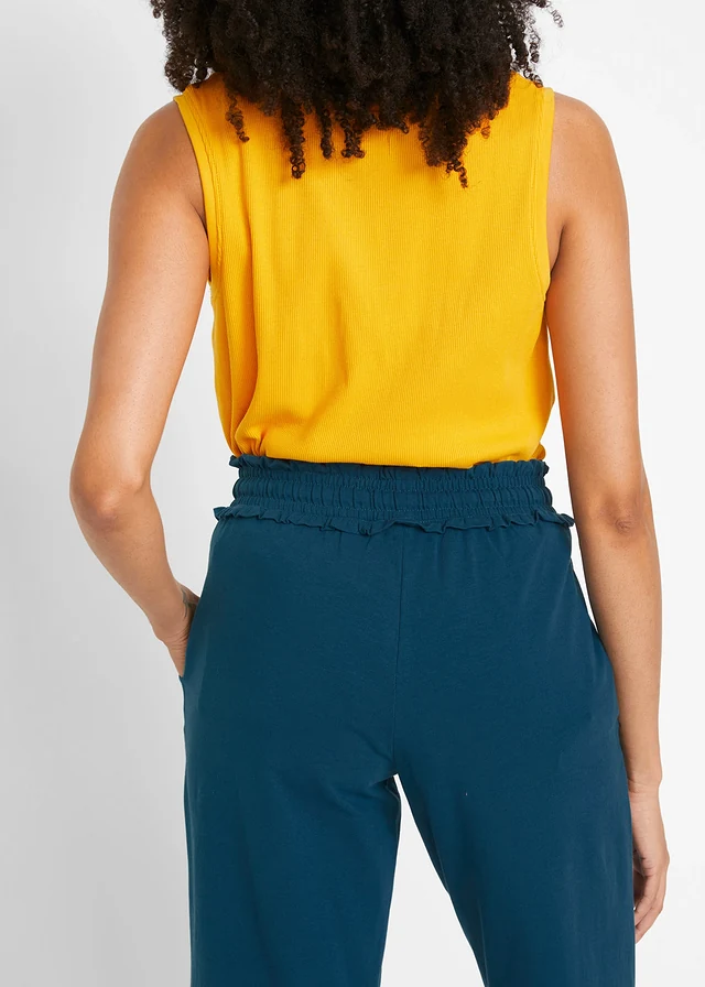 Jersey broek in een katoenmix, Kleur: blauwpetrol