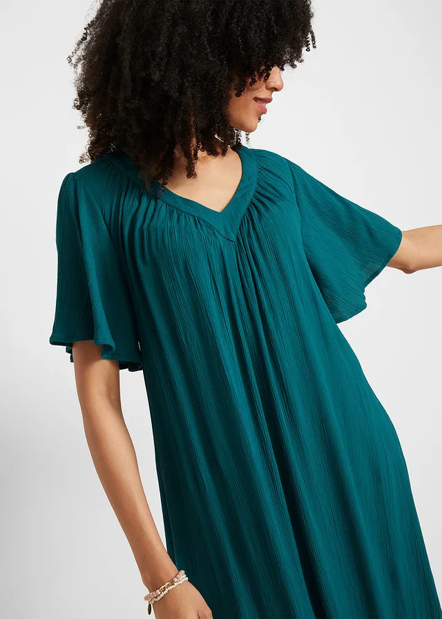 Robe caftan en crêpe • pétrole • product-page.page-title-suffix