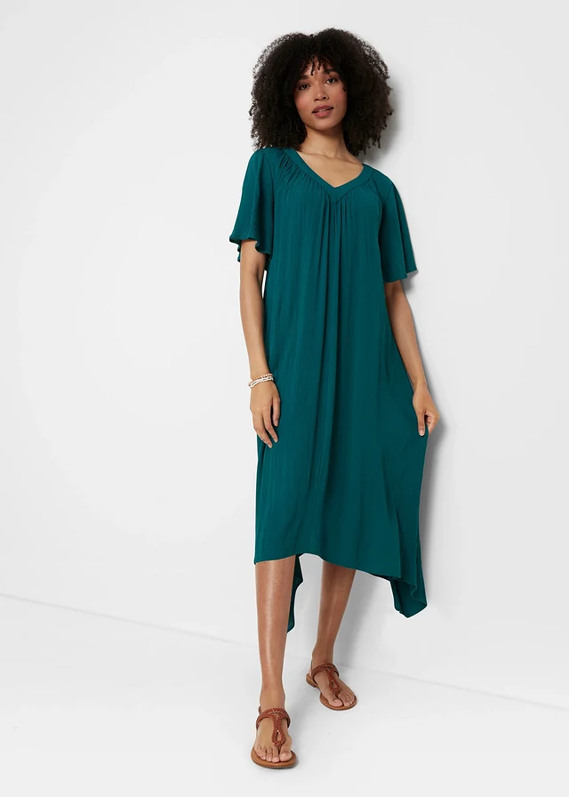Robe caftan en crêpe, Couleur: pétrole