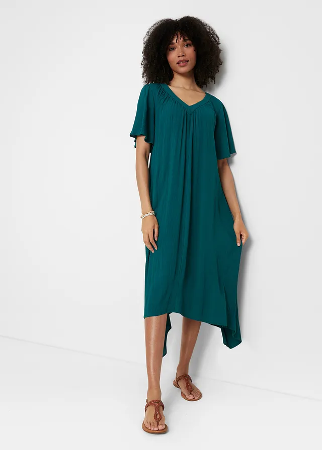 Robe caftan en crêpe • pétrole • product-page.page-title-suffix