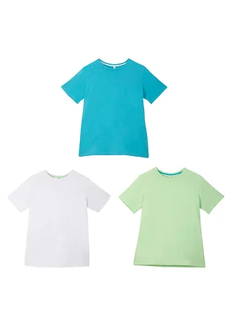 T-shirt van katoen (set van 3) • diep aqua +soft mint+wit • bonprix online shop
