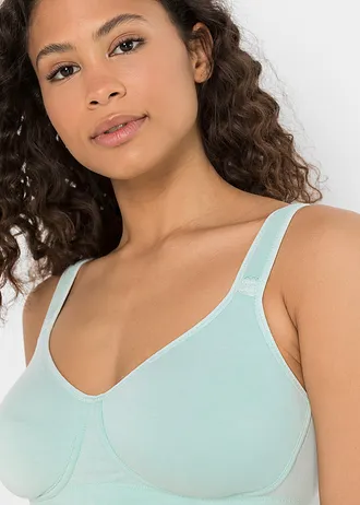 Hladká podprsenka bez kostic, s bavlnou (2 ks v balení), barva: pastelově mátová + černá