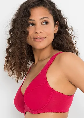 Lot de 3 soutiens-gorge coton à armatures, Couleur: magenta + bleu marine + écru