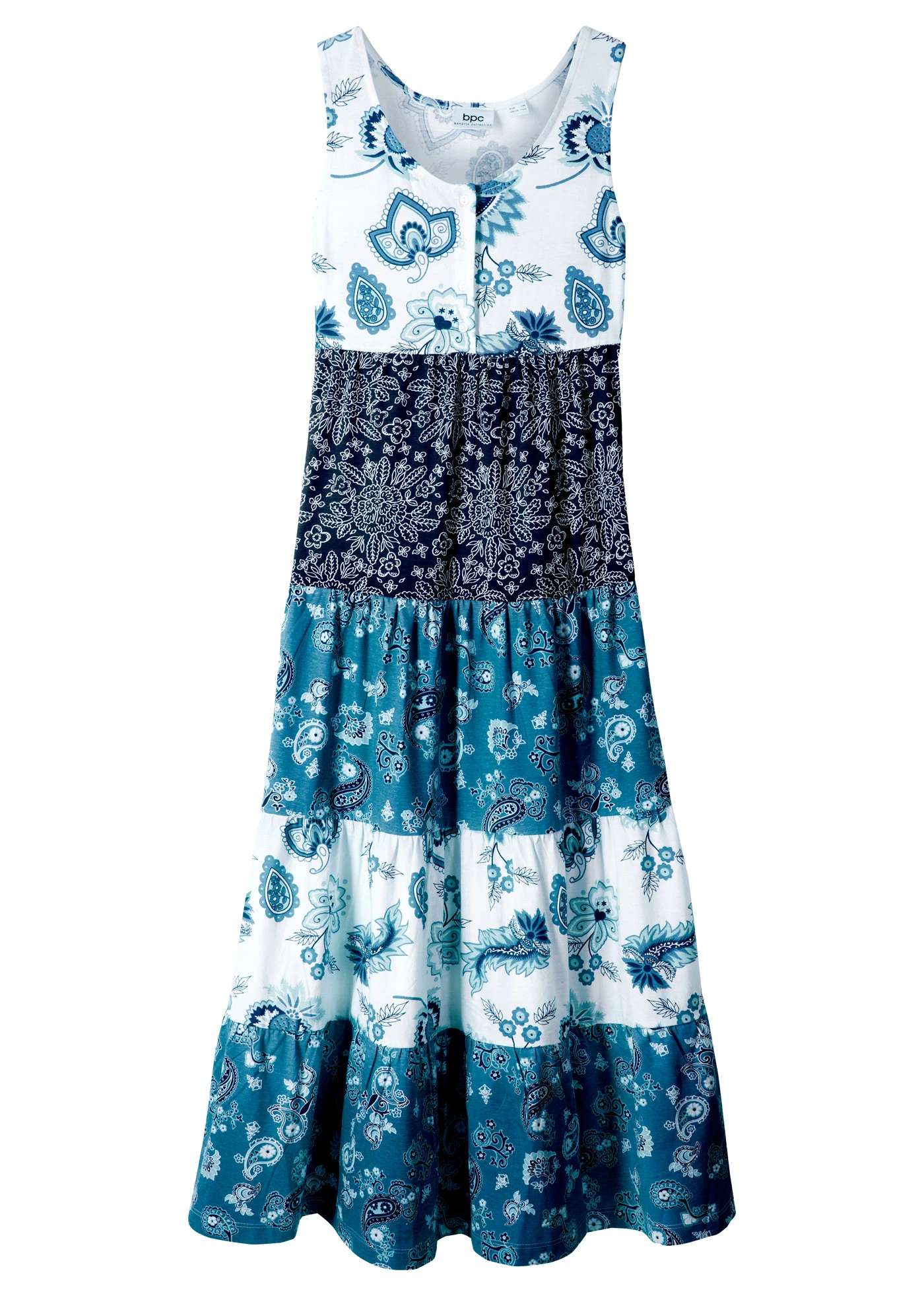 Robe longue en jersey 100% coton • écru-bleu jean-bleu foncé • Boutique bonprix