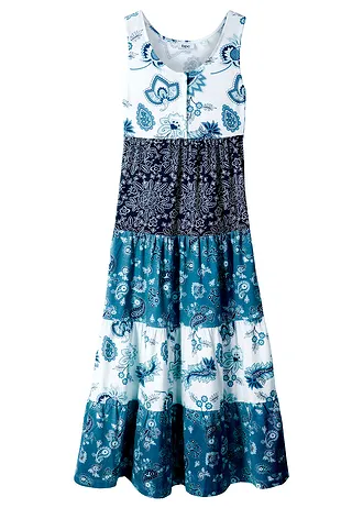 Robe longue en jersey 100% coton, Couleur: écru-bleu jean-bleu foncé