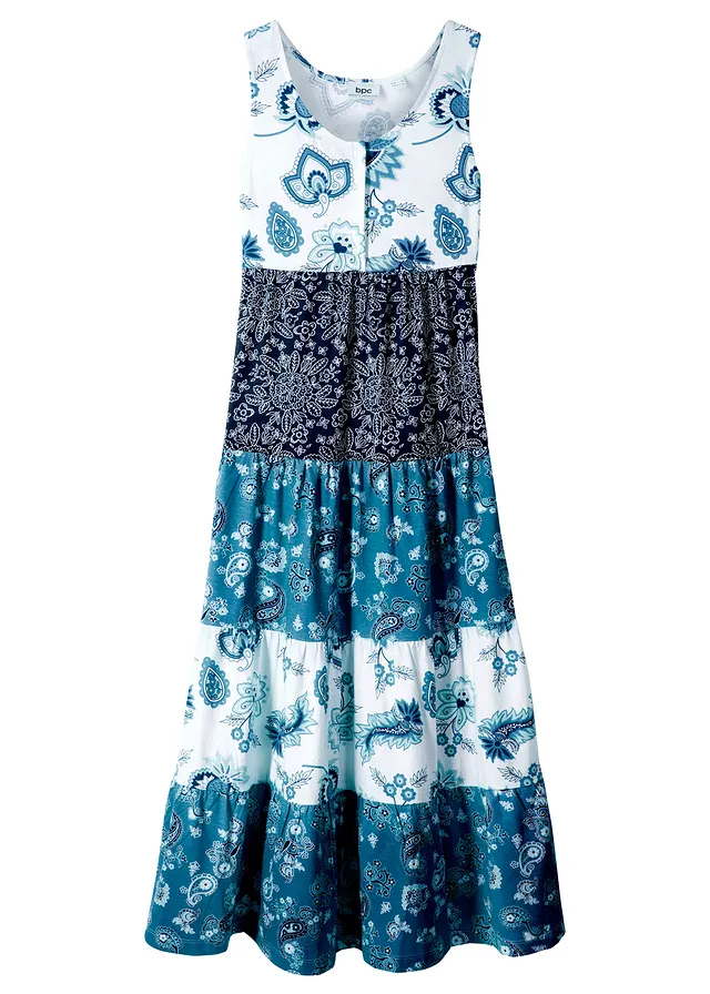 Jersey maxi jurk van biologisch katoen • wolwit - jeansblauw - donkerblauw • bonprix online shop